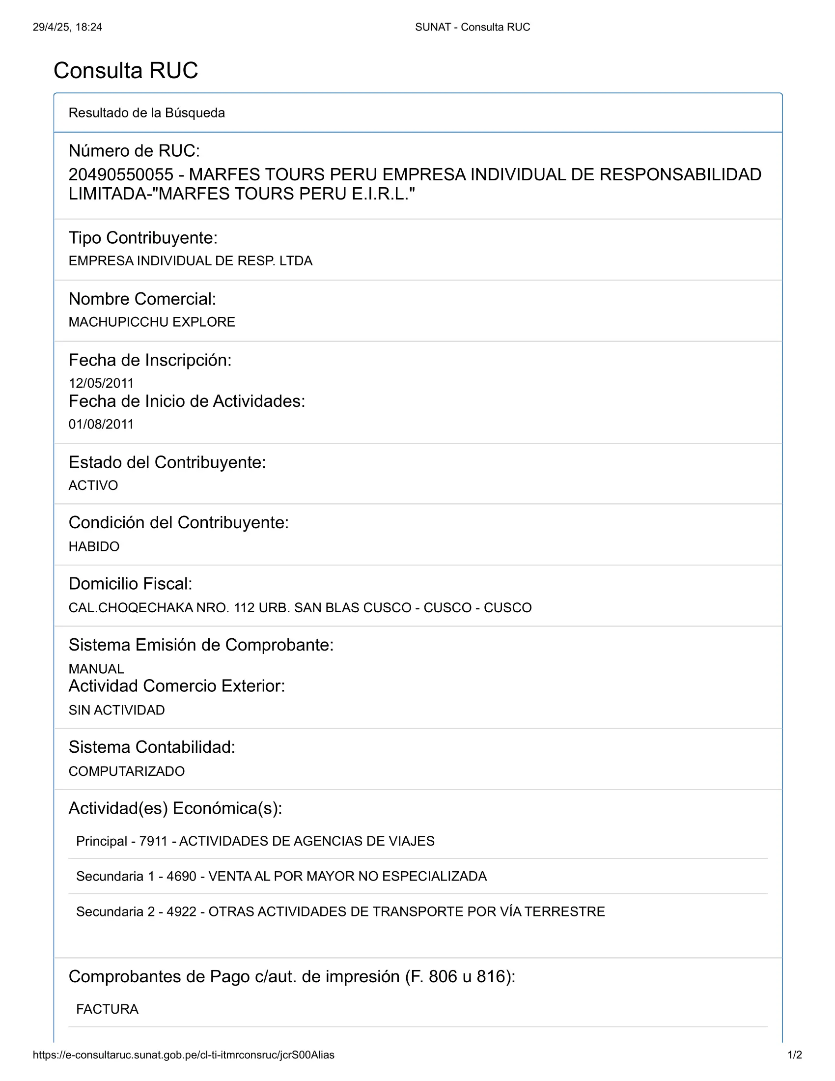 Sunat Tax Services from Marfes Tours Peru